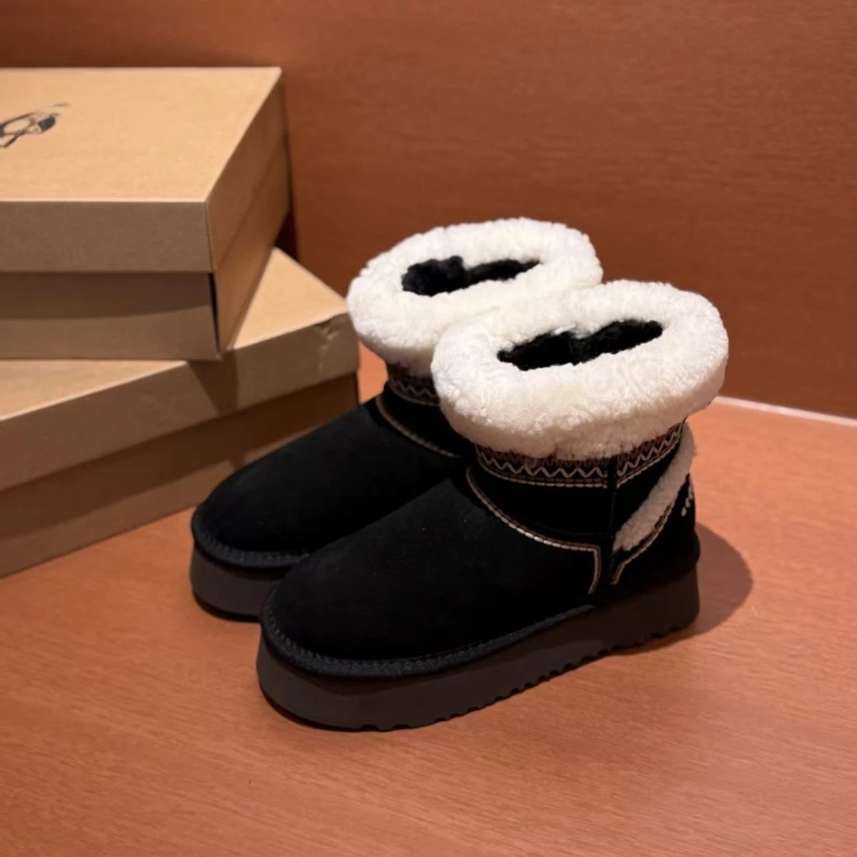 UGG Boots Fur-Lined Platform Ankle with Patterned Trim image 4