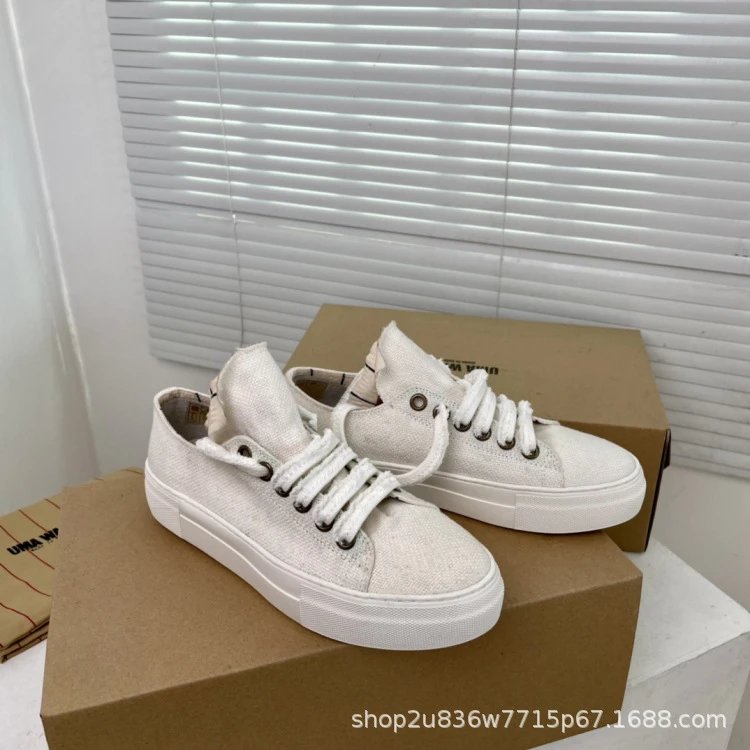 UMA Wang Canvas Sneakers Beige with Red Laces Casual Shoes - 13