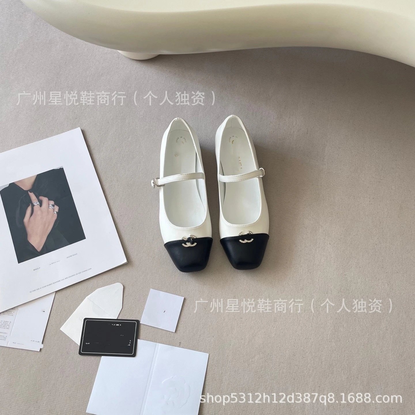 Chanel-inspired Two-Tone Mary Jane Flat Shoes in White and Black - 4