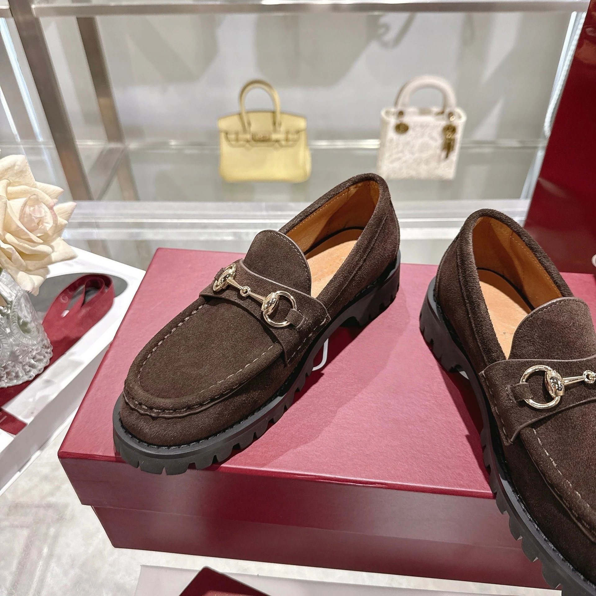 Gucci Horsebit Loafer Olive Green Suede Chunky Sole Loafers - 11