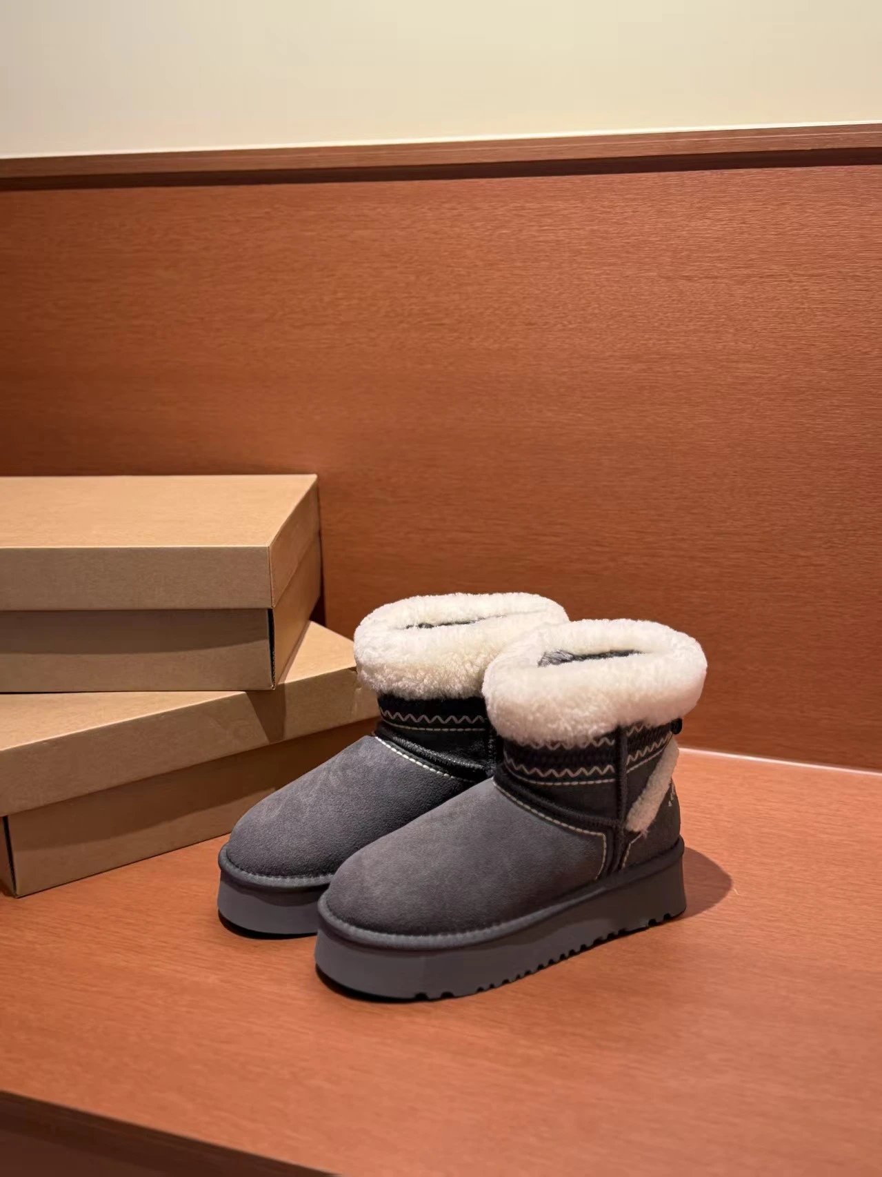 UGG Classic Mini Shearling Trim Black Boots - 9