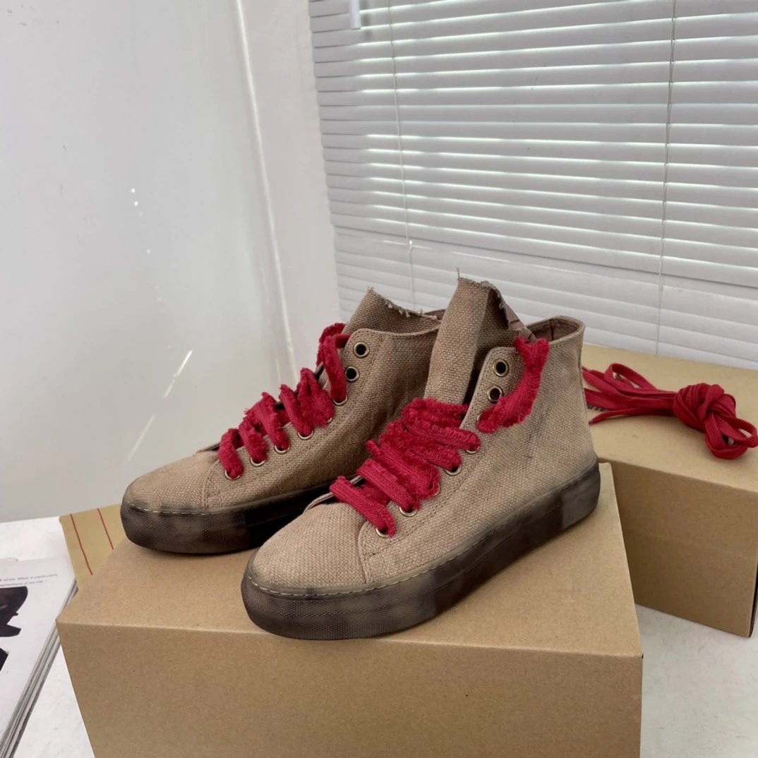 UMA Wang Canvas Sneakers Beige with Red Laces Casual Shoes - 2