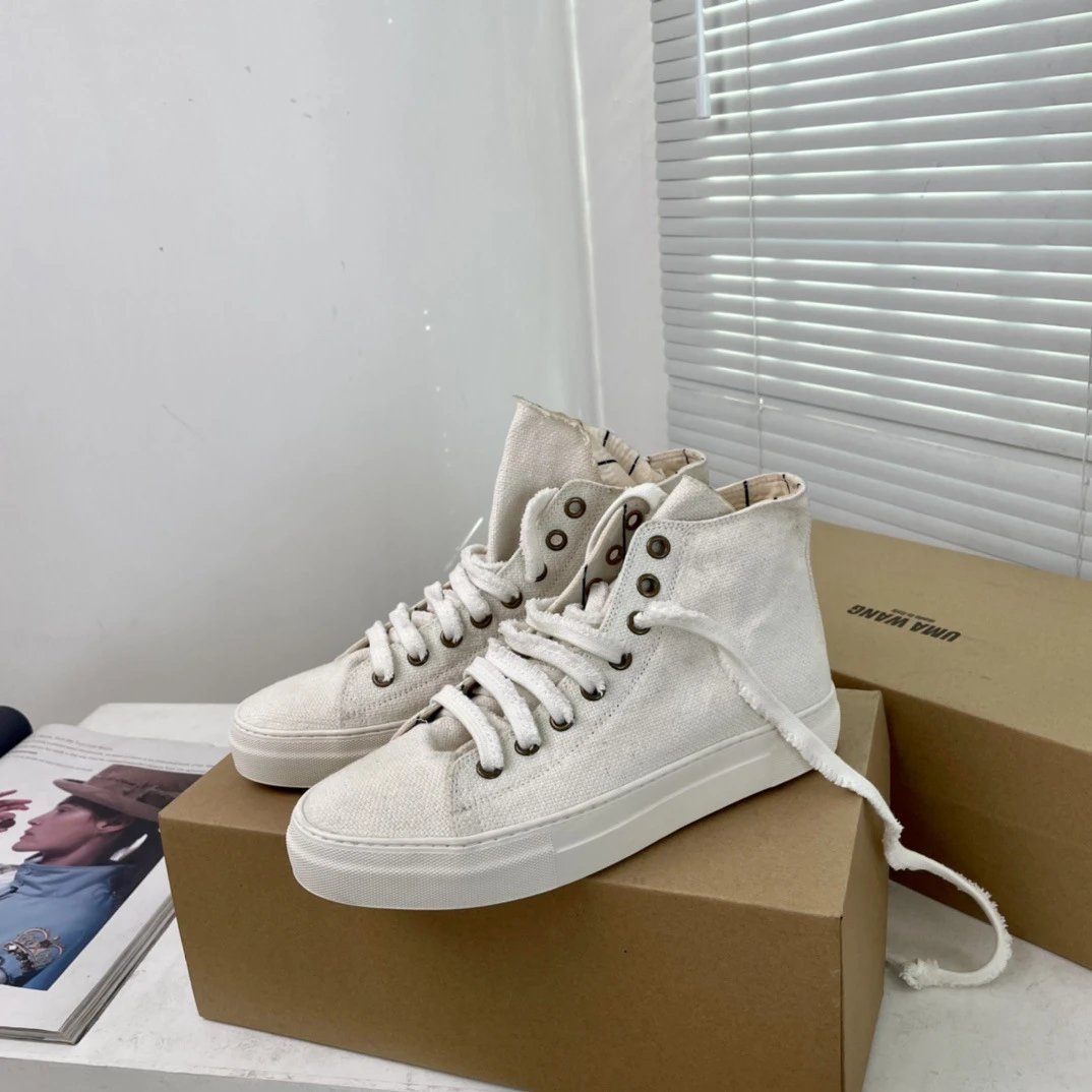 UMA Wang Canvas Sneakers Beige with Red Laces Casual Shoes - 23