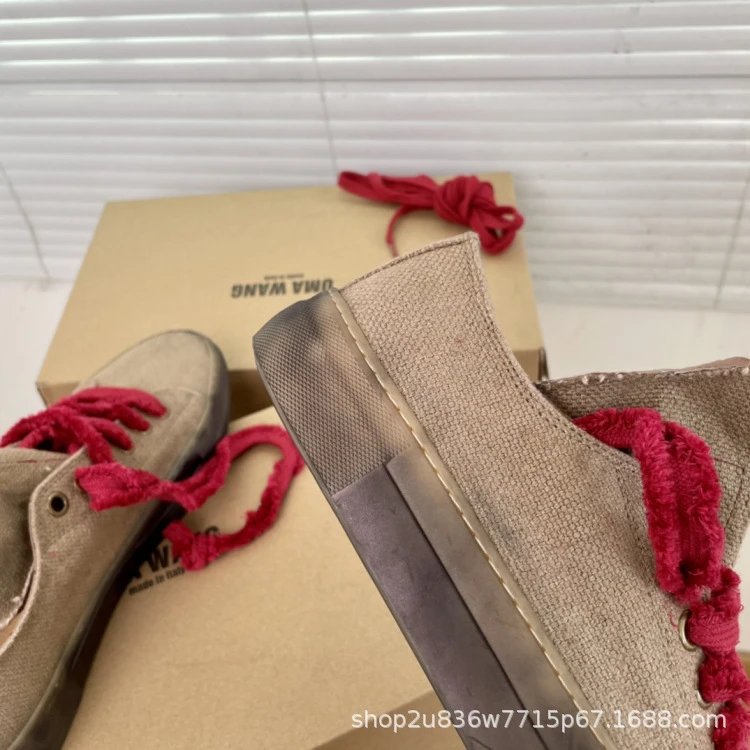 UMA Wang Canvas Sneakers Beige with Red Laces Casual Shoes - 9