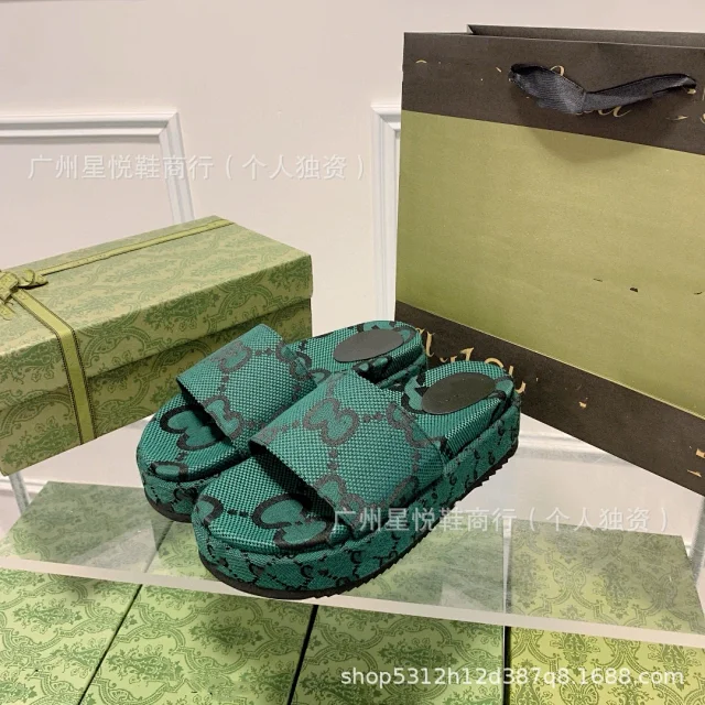 Gucci Slippers GG monogram platform slide product detail image 13