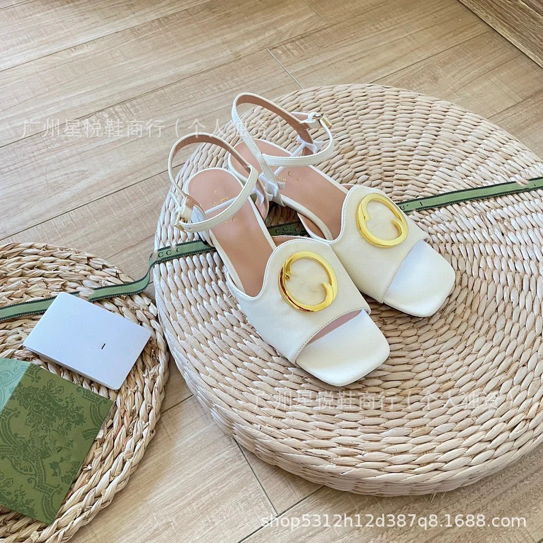 Gucci Marmont Square-Toe Sandals White with Gold GG Logo - 13