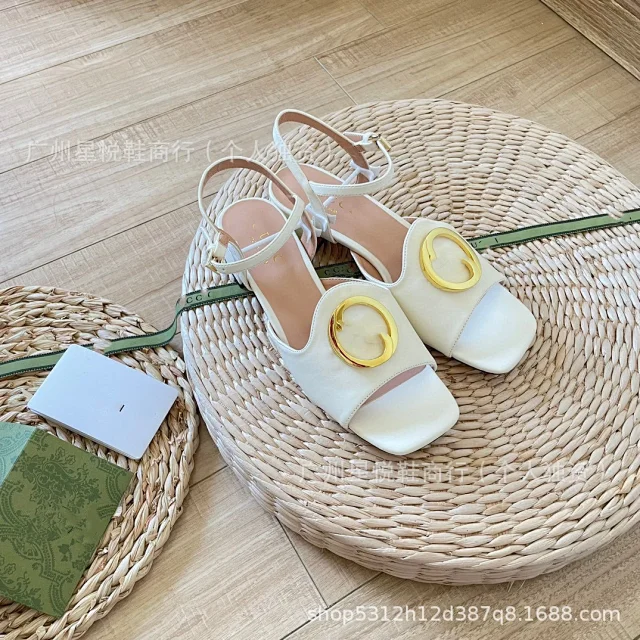 Unbranded Sandals Square-Toe Ankle-Strap with Gold-Tone Round Buckle product detail image 12