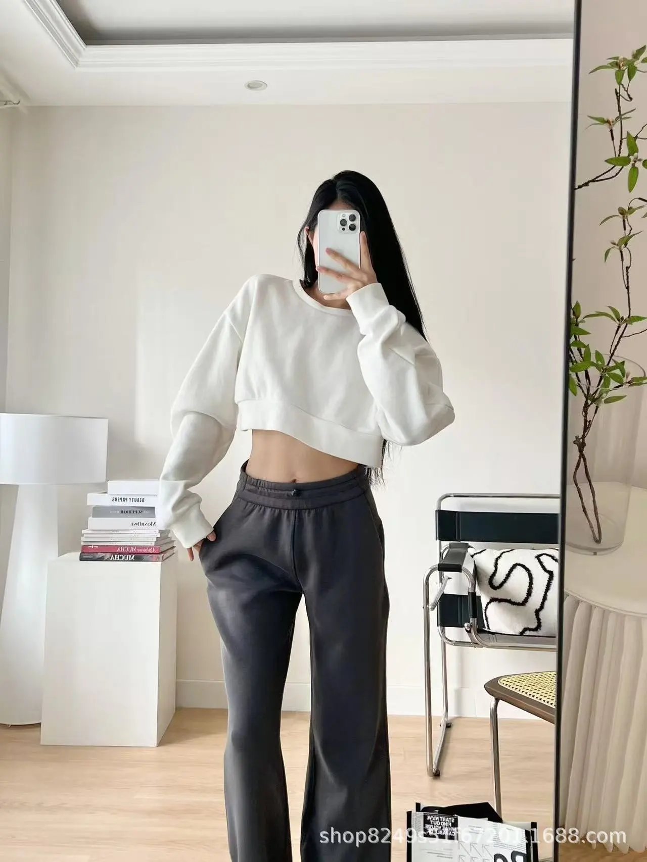 Design Wide-Leg Elastic Waist Pants Beige - 23