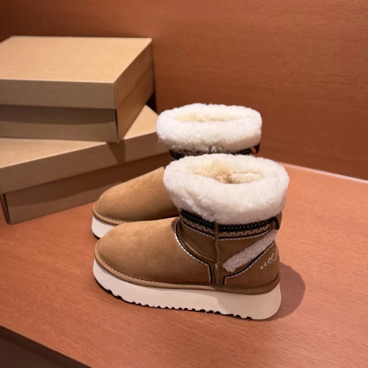 UGG Boots Fur-Lined Platform Ankle with Patterned Trim image 3