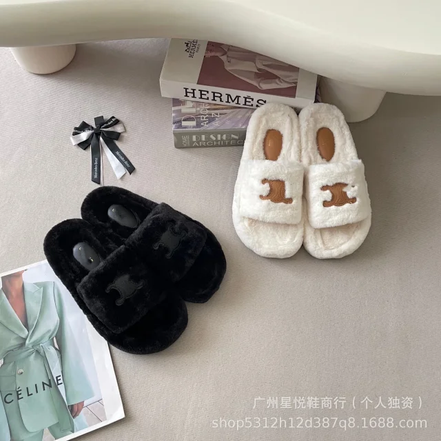 Celine Slippers Faux Fur Triomphe Slide product detail image 2