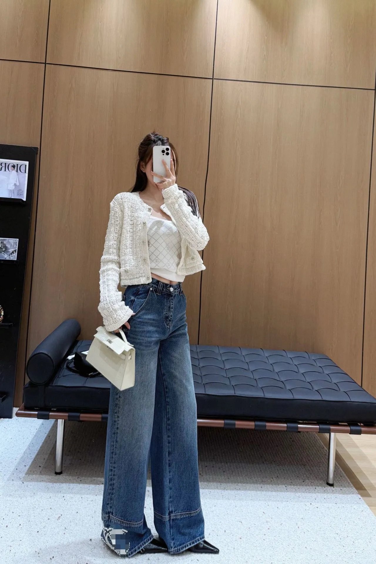 Dior Cruise 2024 Pearl-Embellished Wide-Leg Jeans Blue - 7