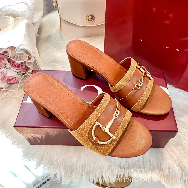 Unbranded High Heels Open-Toe Block-Heel Mule Sandals with Metal Horsebit Detail product detail image 8
