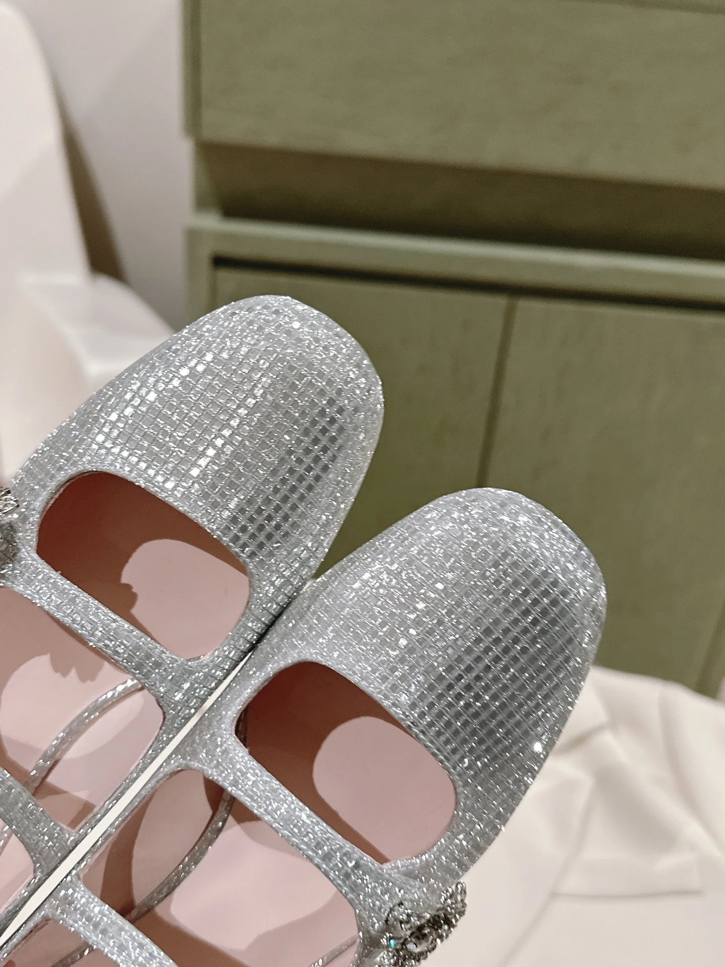 Chanel Mary Jane Heels Silver Glitter Crystal-Embellished Block Heels - 27