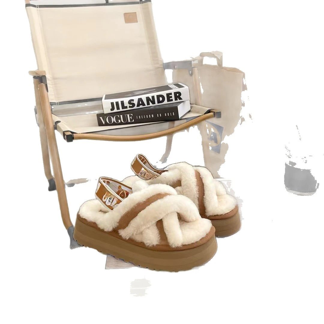 UGG Slippers Fur-Cross-Strap Platform Slingback image 5
