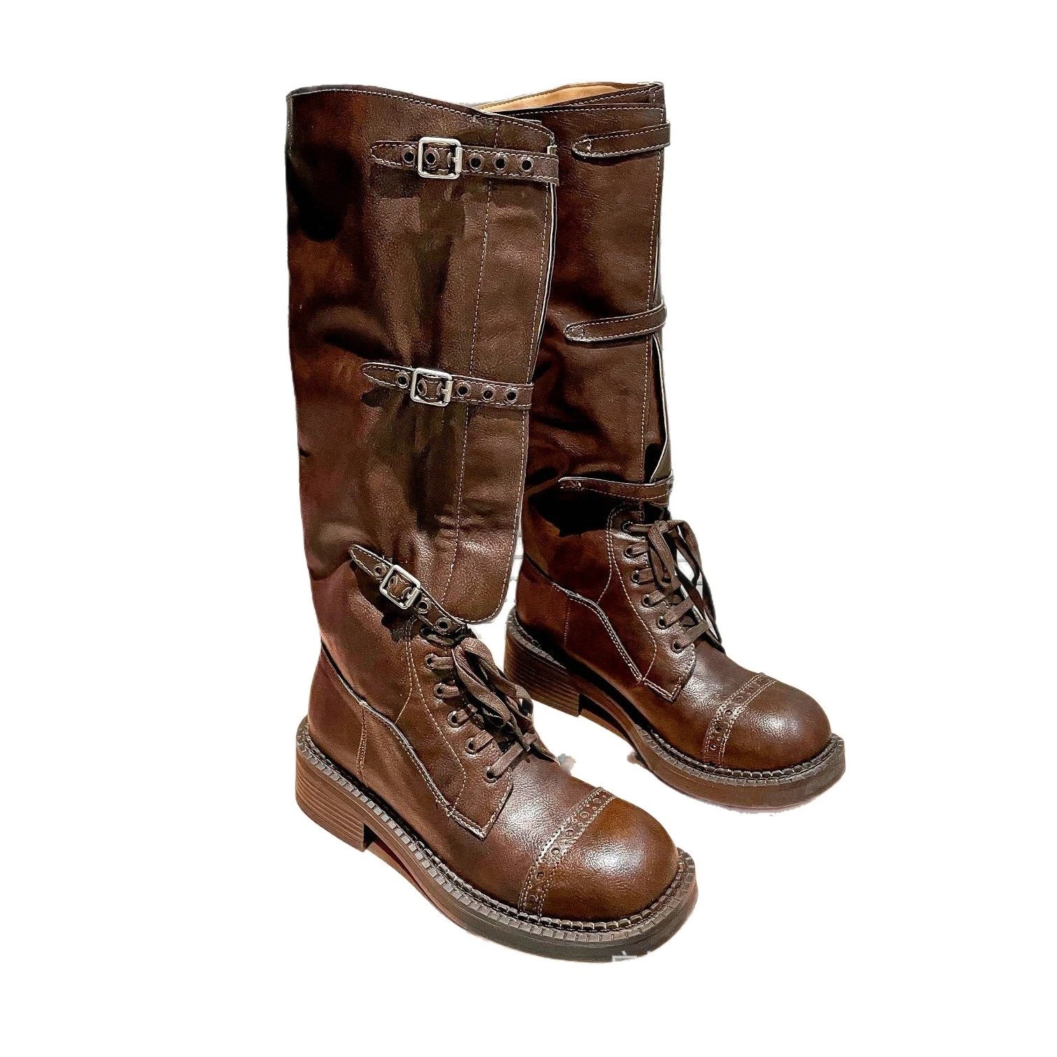 Unbranded Boots Knee-High Lace-Up Buckle image 5