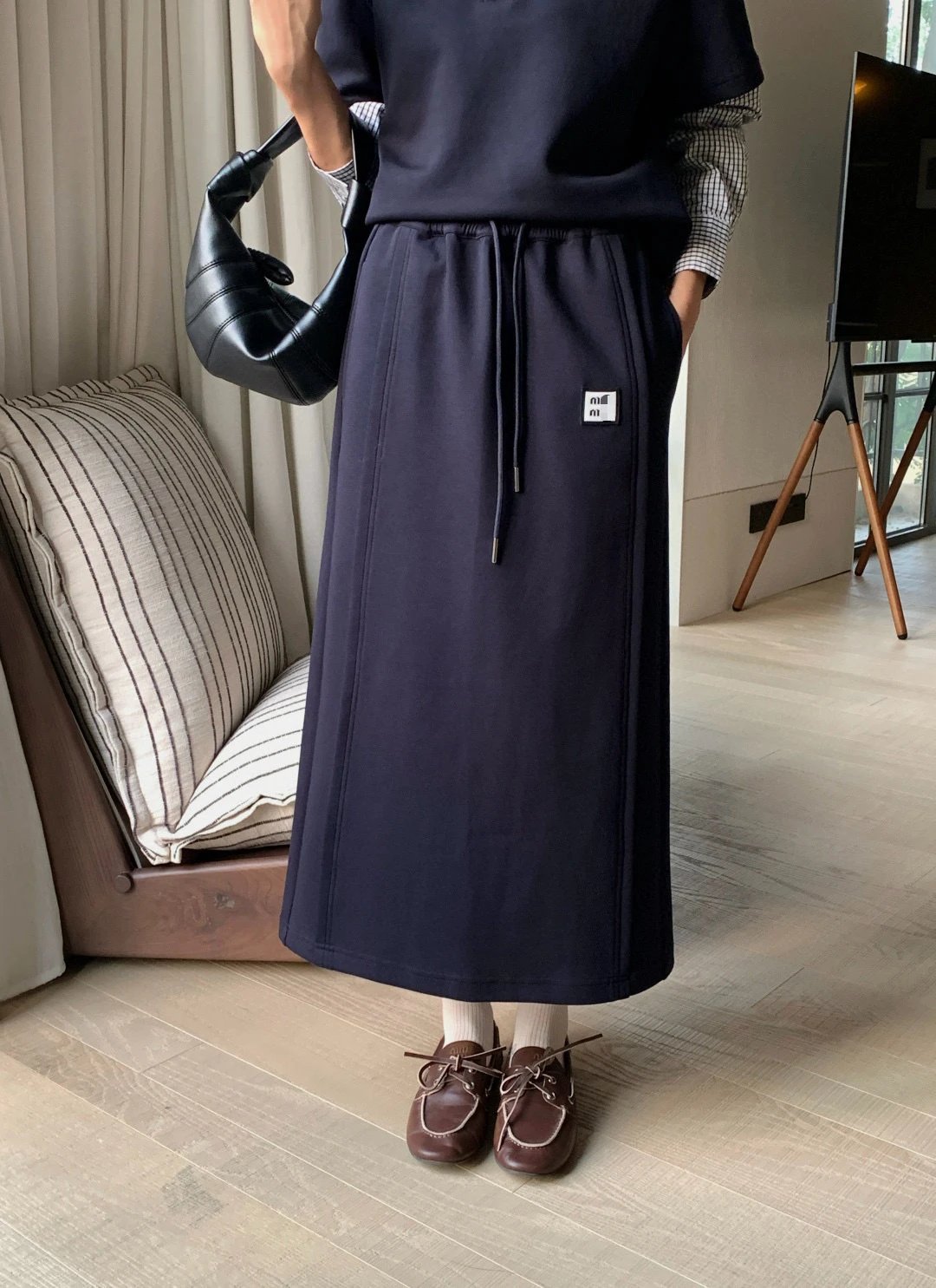 MMY Drawstring Midi Skirt Navy - 6