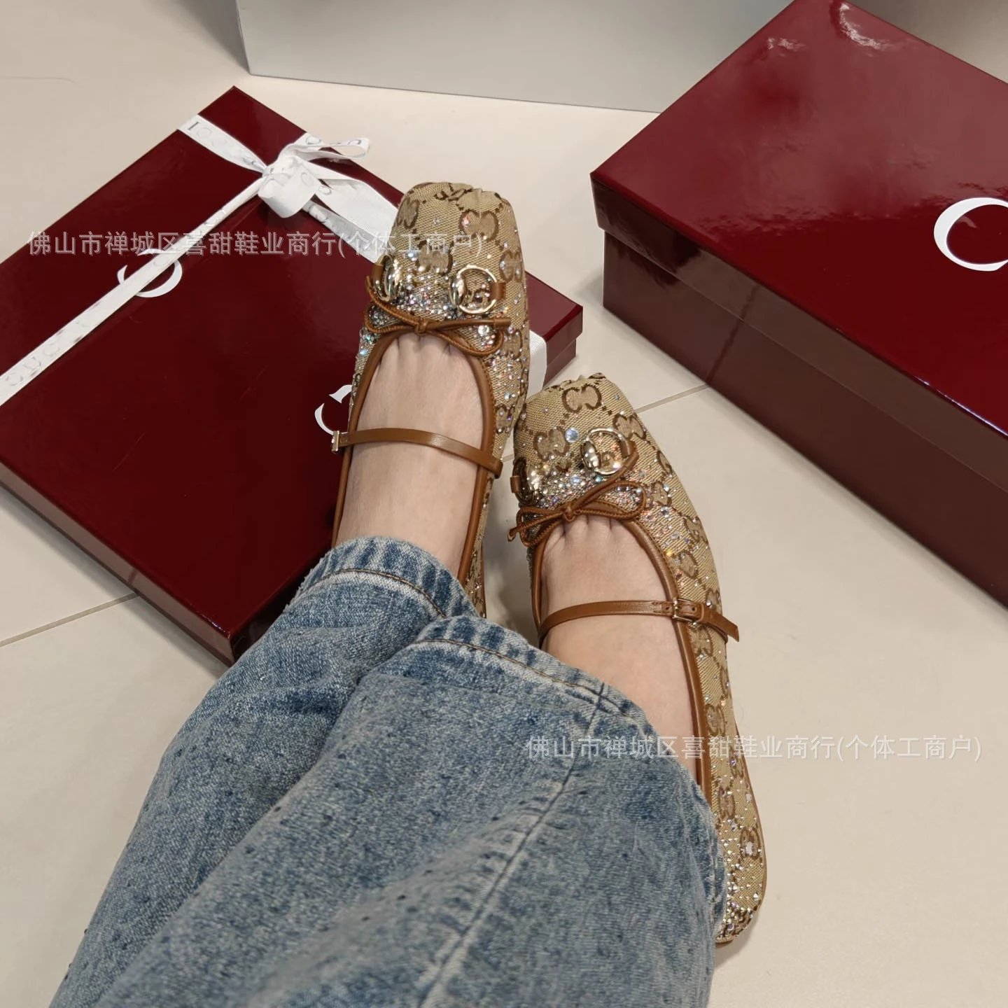 CCI Mary Jane Flat with Horsebit Buckle in Black and Burgundy - 8