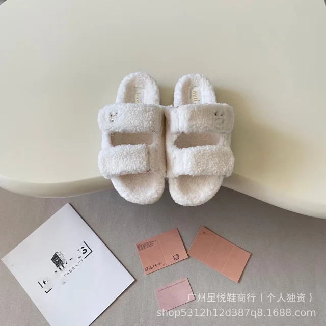 Miu Slippers Shearling Double-Strap Slide product detail image 6
