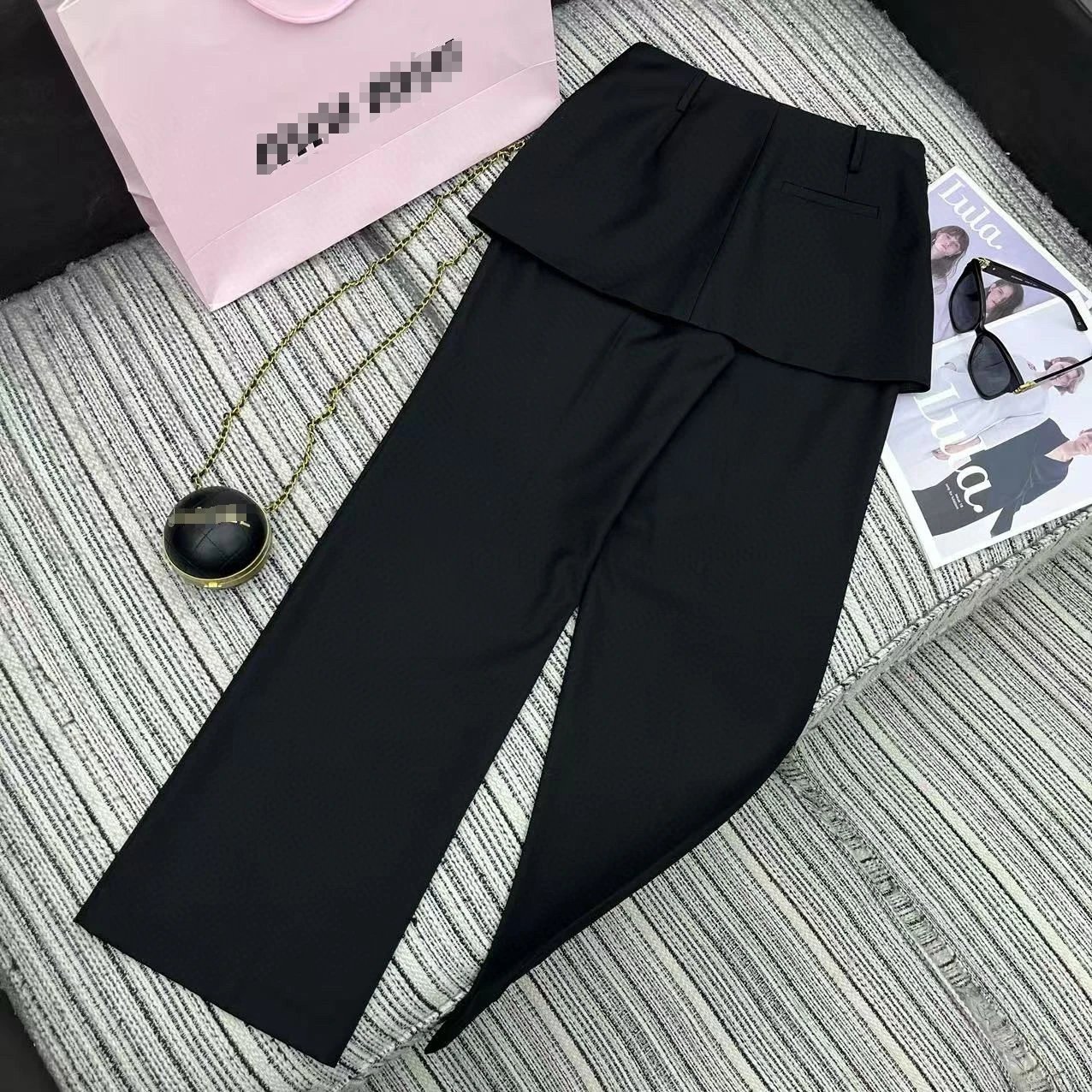 Design Pleated Waistband Wide-Leg Pants Black - 5