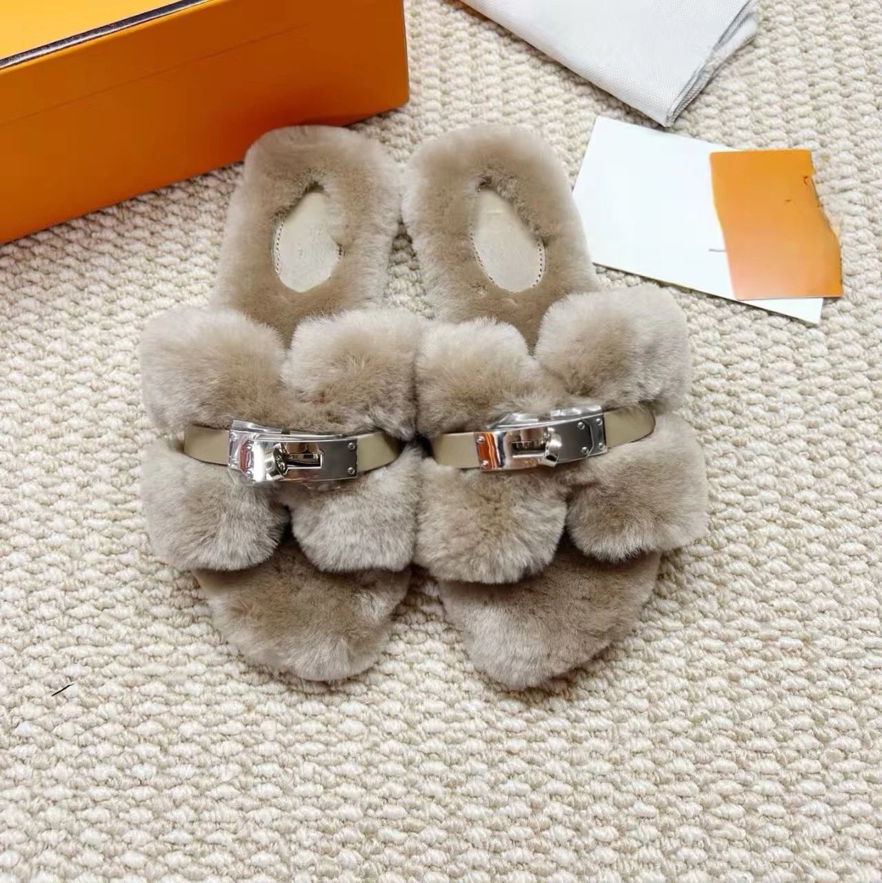 Unbranded Slippers Faux-Fur Buckle Slide image 2