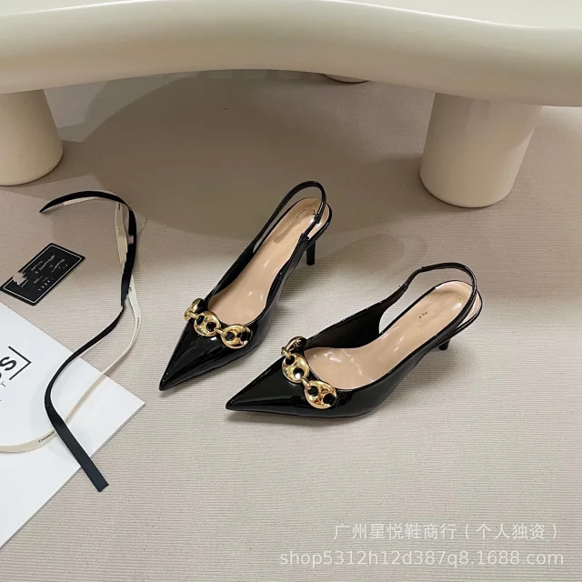 Unbranded High Heels Pointed-Toe Slingback with Gold-Tone Chain Detail product detail image 11