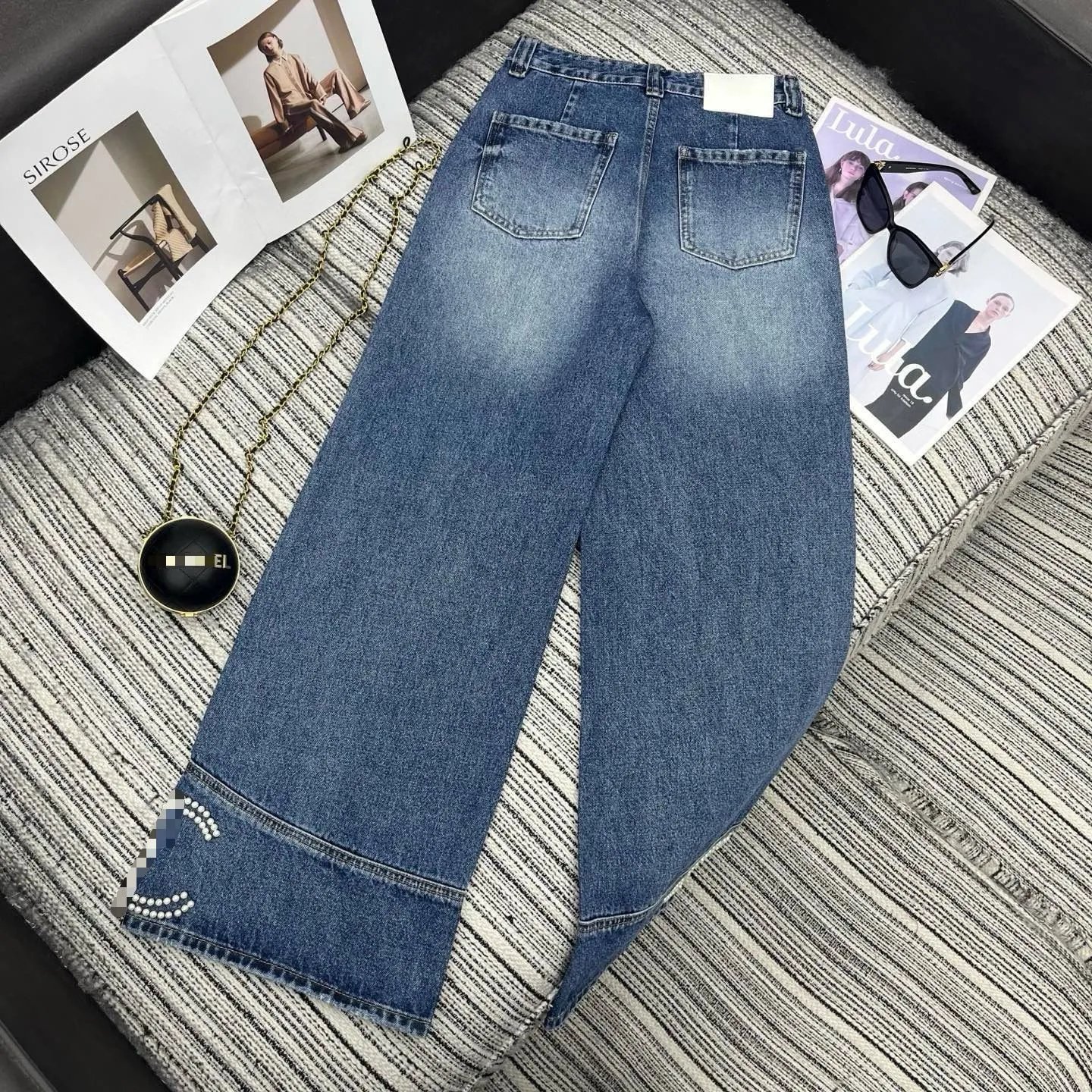 Dior Cruise 2024 Pearl-Embellished Wide-Leg Jeans Blue - 4