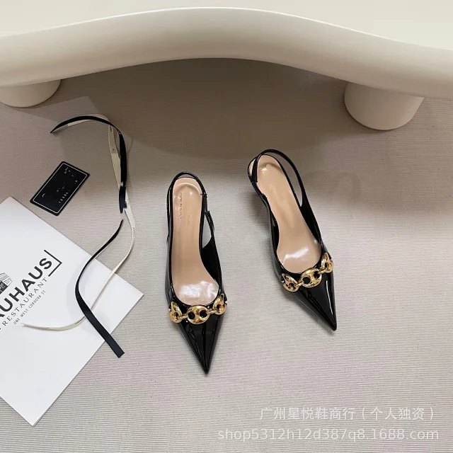 Unbranded High Heels Pointed-Toe Slingback with Gold-Tone Chain Detail product detail image 10