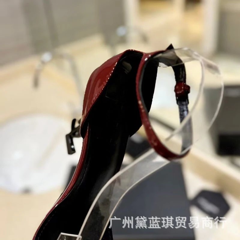 Red Patent Leather Square-Toe Ankle-Strap Block Heels - 9