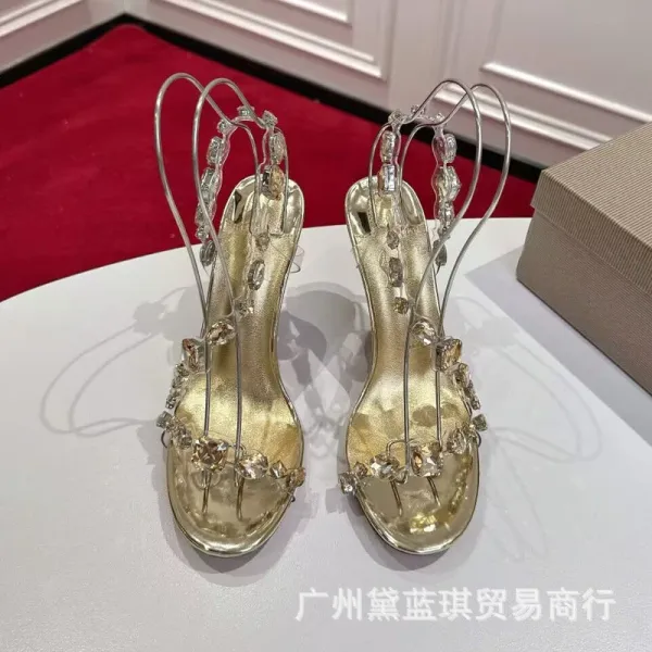 Christian Louboutin Crystal-Embellished Gold Metallic Gladiator Sandals - 1