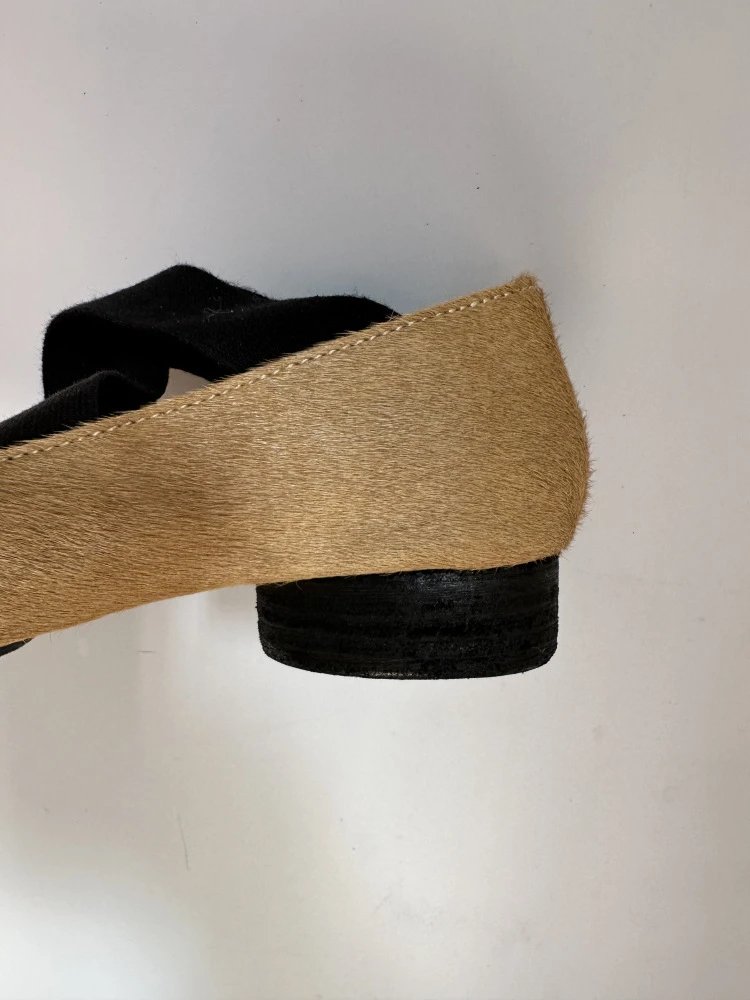 Design Mary Jane Flats Beige Suede with Black Strap Casual Shoes - 21