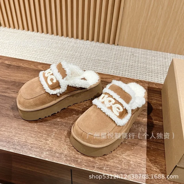 UGG Slippers Logo-Embroidered Fur-Lined Platform Mule product detail image 14