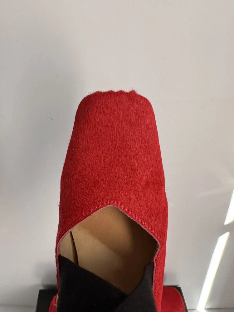 Design Mary Jane Flats Beige Suede with Black Strap Casual Shoes - 40
