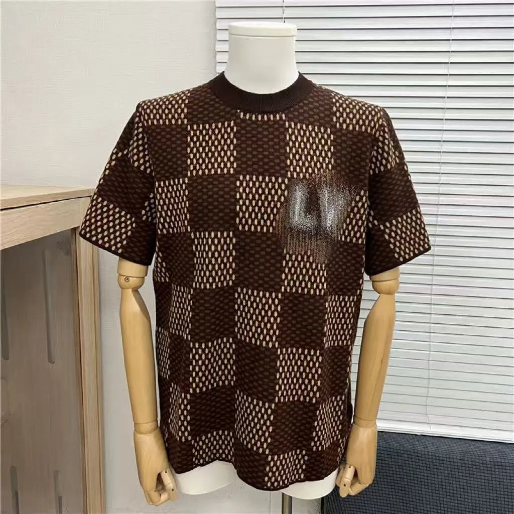 Off-White Checkerboard Knit T-Shirt Navy - 4