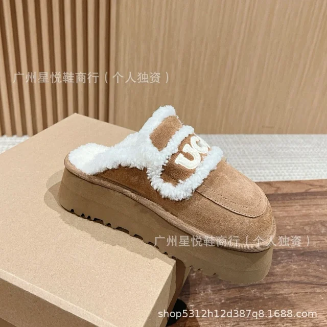 UGG Slippers Logo-Embroidered Fur-Lined Platform Mule product detail image 12
