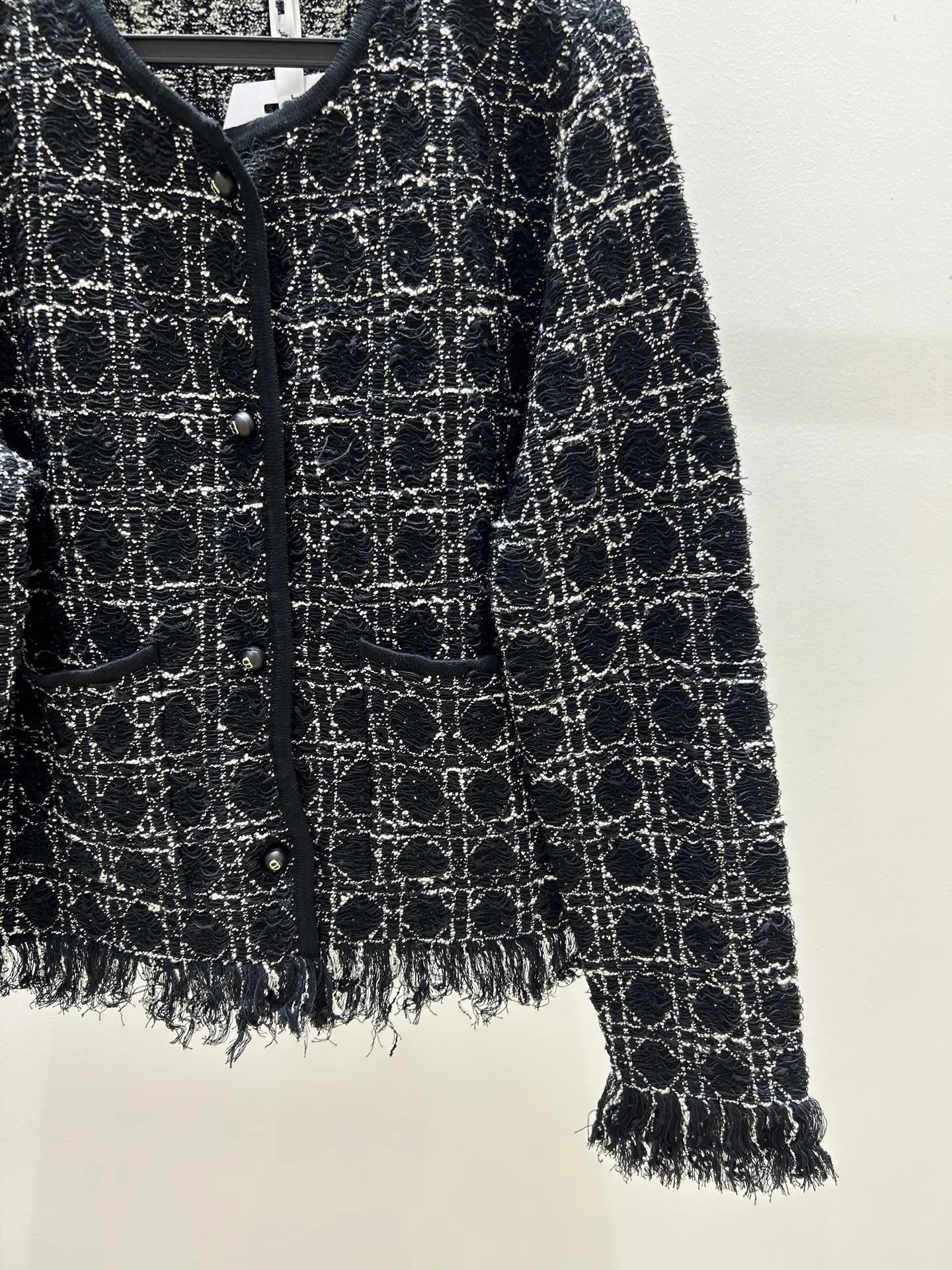 Dior Oblique Tweed Fringe Jacket Black Multicolor Outerwear - 10