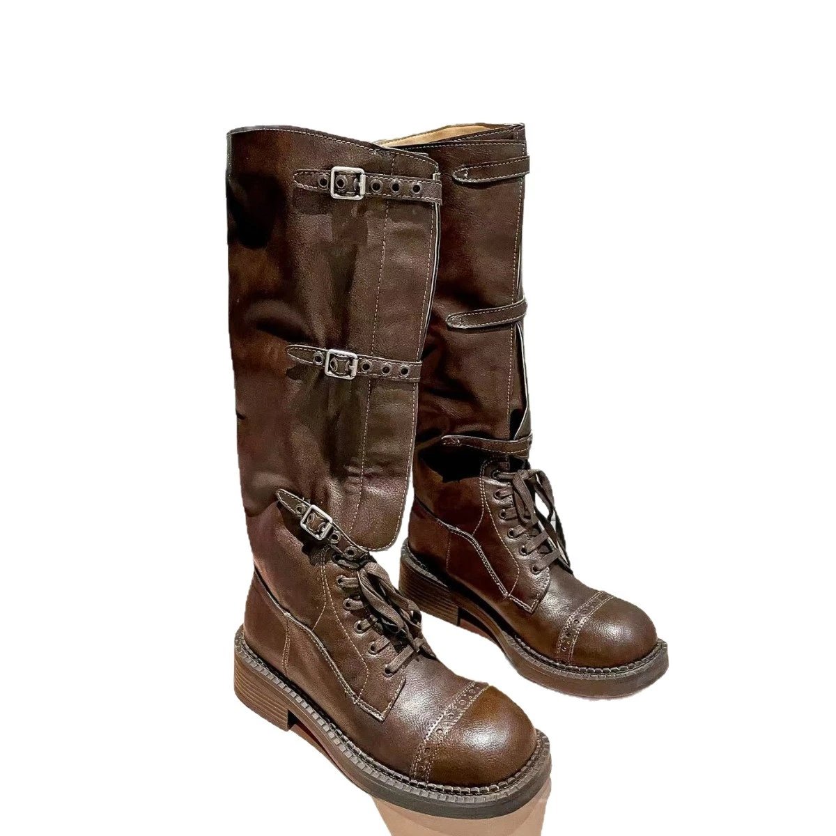 Miu Boots Knee-High Lace-Up Buckle image 5