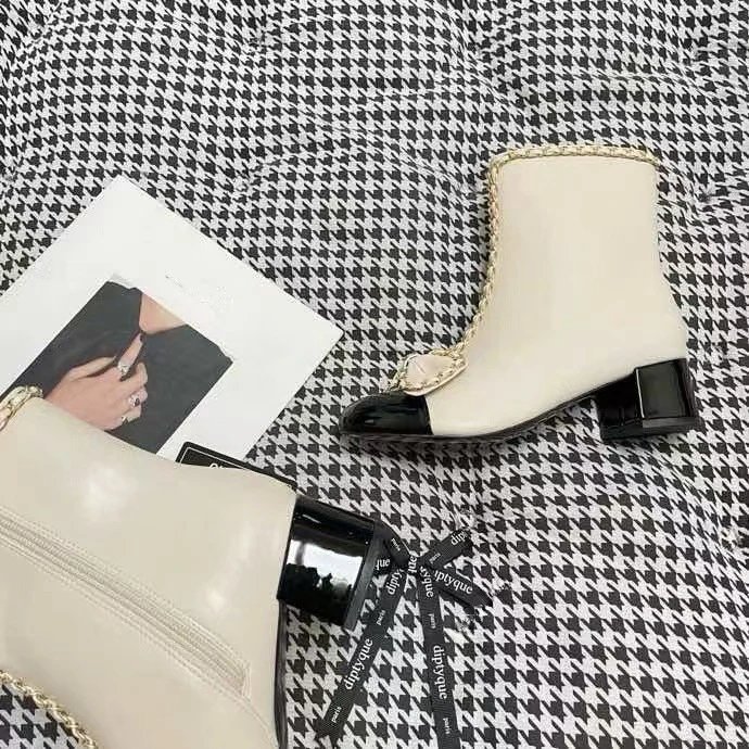 Chanel Bow-Embellished Ankle Boots Beige and Black - 8
