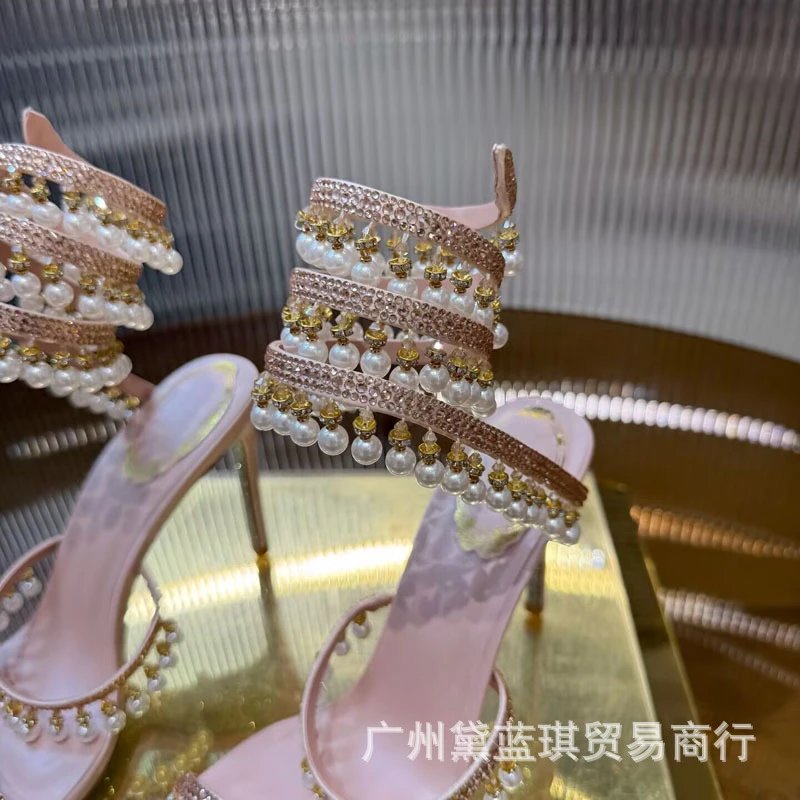 Versace Medusa Sandals White Pearl & Crystal Embellished Heels - 6