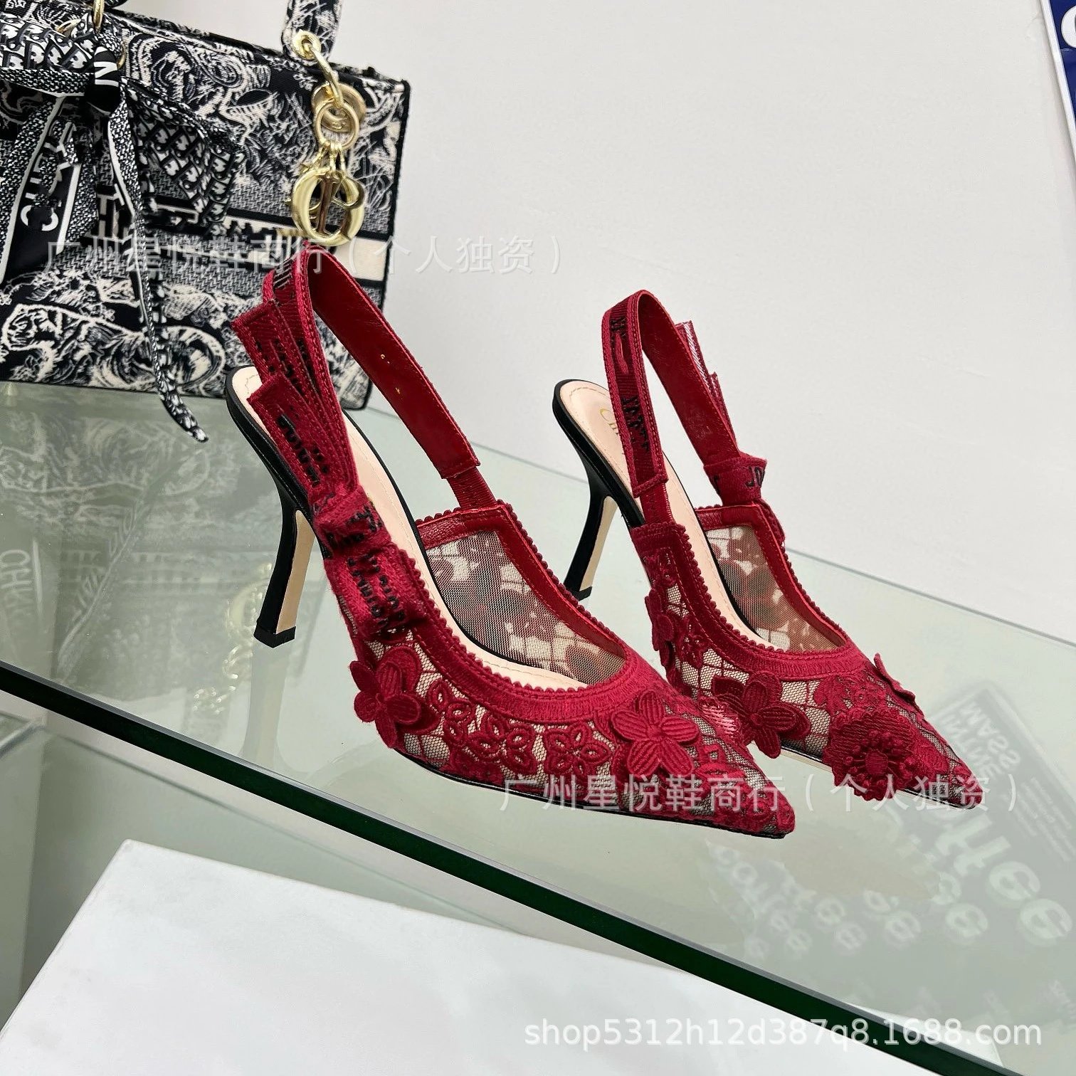 Dior J'Adior Lace Slingback Flat Black Shoes - 4