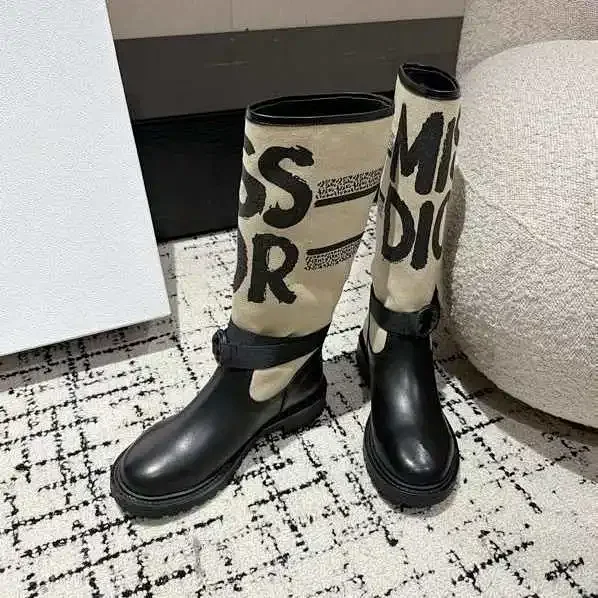 Unbranded Boots Letter-Print Knit Shaft Buckle product detail image 3
