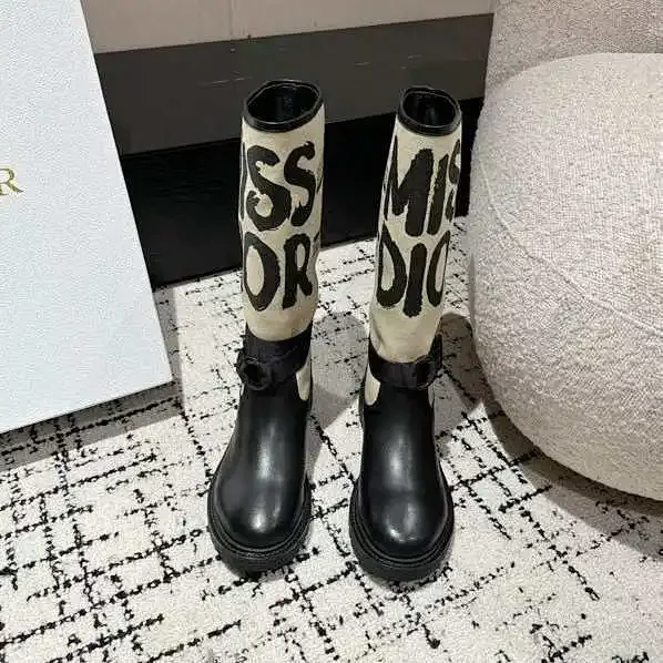 Unbranded Boots Letter-Print Knit Shaft Buckle product detail image 5