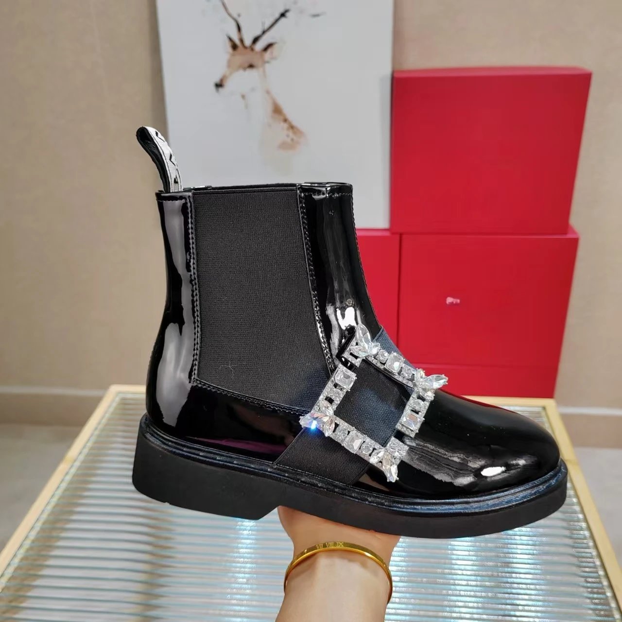 Unbranded Boots Patent Chelsea Ankle with Crystal Buckle image 3