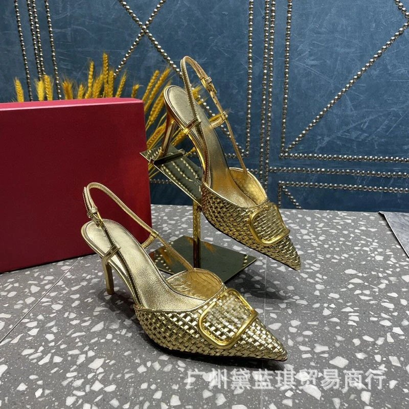 Bottega Veneta Inspired Woven Slingback Pointed-Toe Heels Black - 8