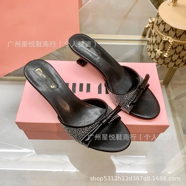 Miu High Heels Rhinestone Bow Open-Toe Mule product detail image 7