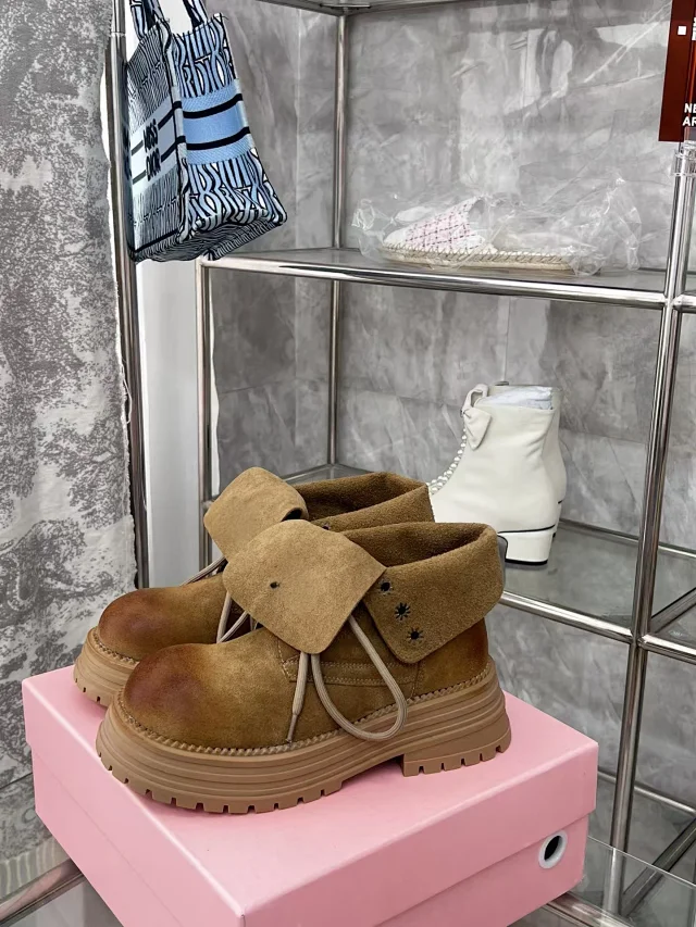Miu Boots Lace-Up Fold-Over Collar Lug-Sole Ankle product detail image 5