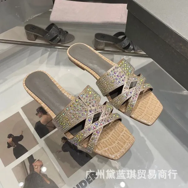 Crystal-Embellished Croc-Print Mule Sandals - 1