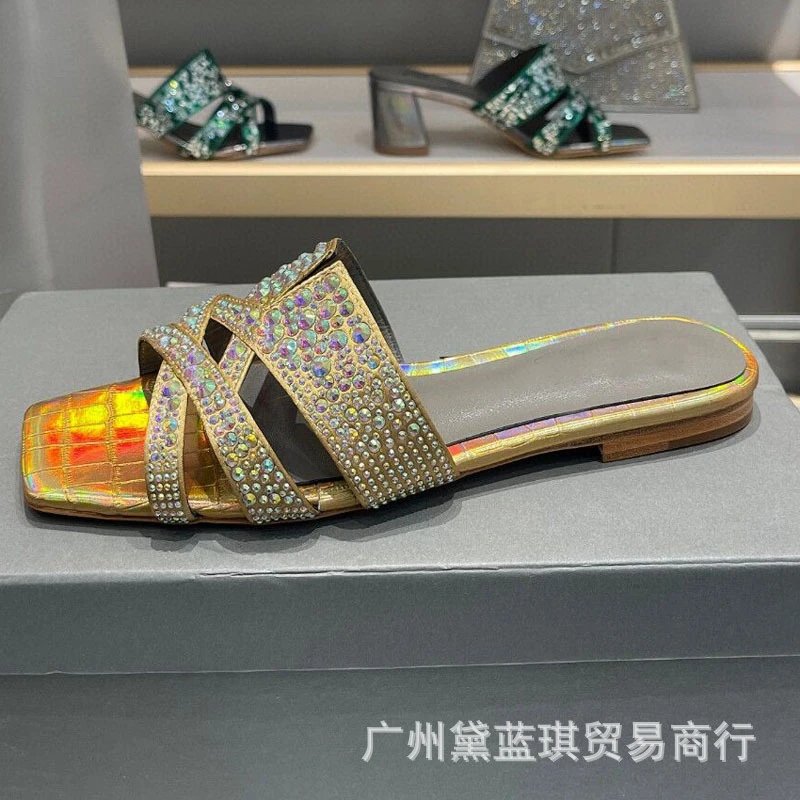 Red Crystal-Embellished Croc-Print Slide Sandals - 6