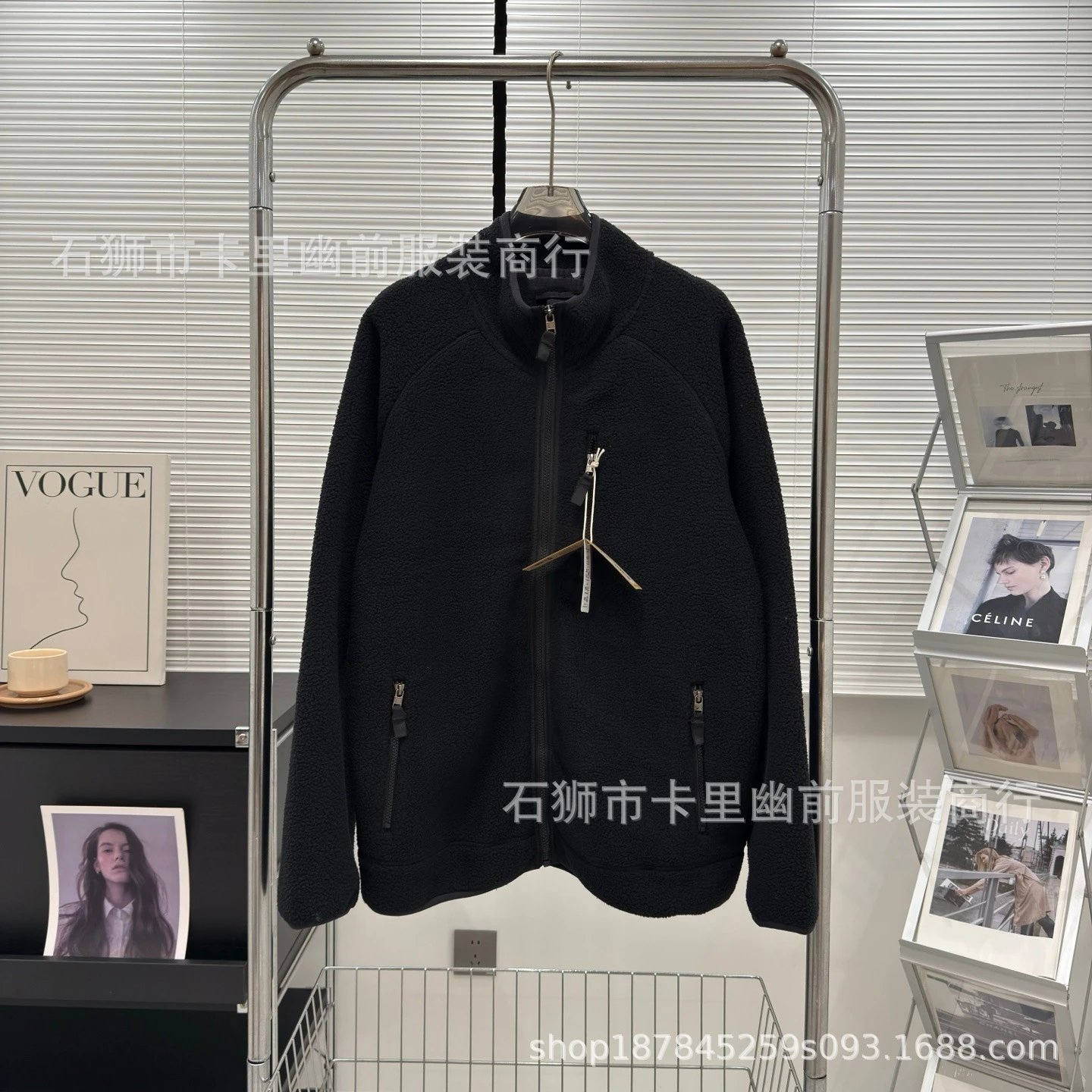Design Fleece Zip-Up Jacket Navy Blue Outerwear - 3