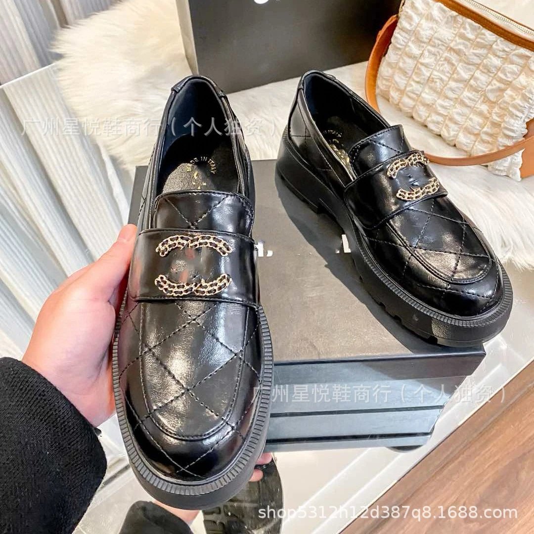 Chanel-inspired Quilted Loafers with CC Logo Buckle Black Leather Loafers - 4