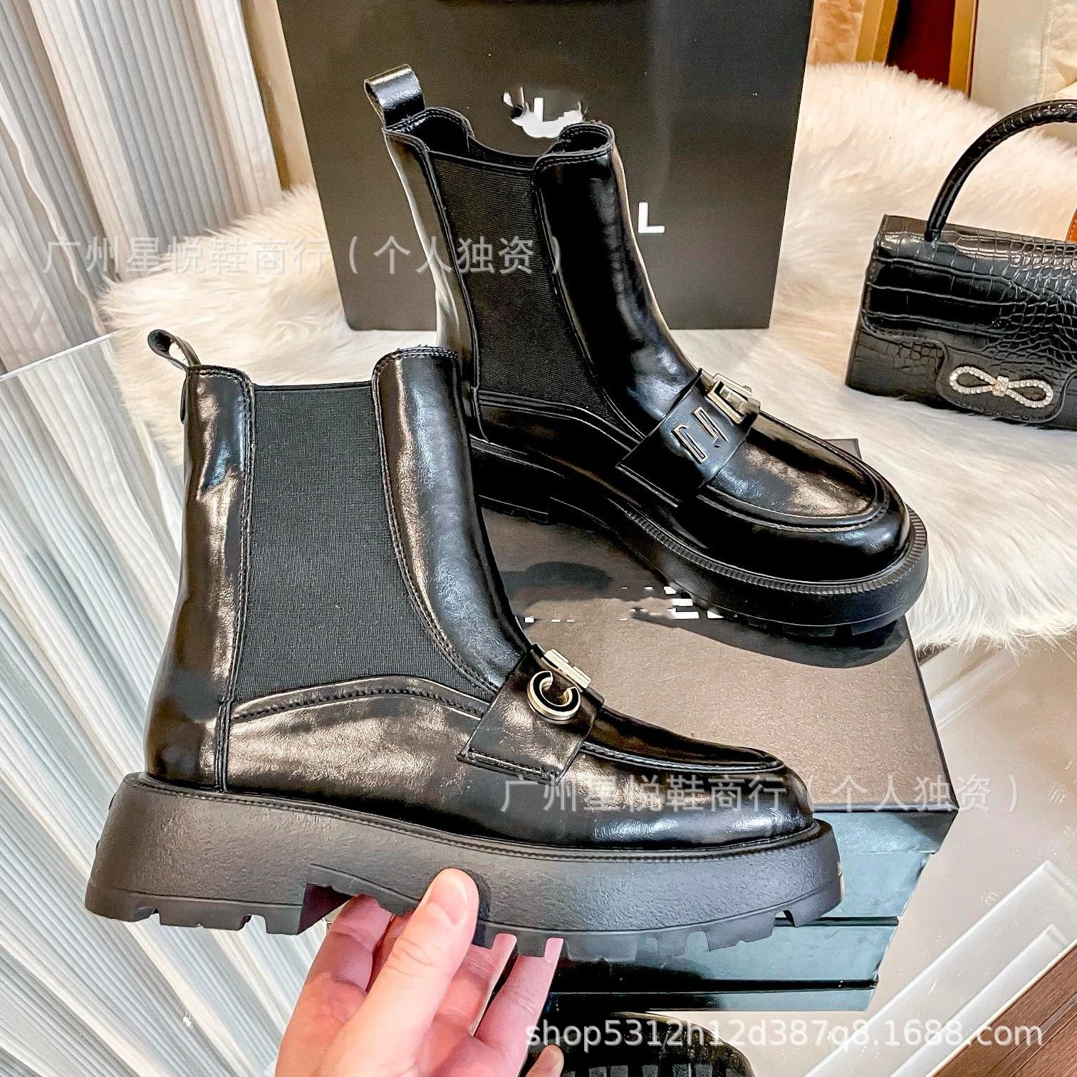 Celine Triomphe Chelsea Boots Black Patent Leather Boots - 11
